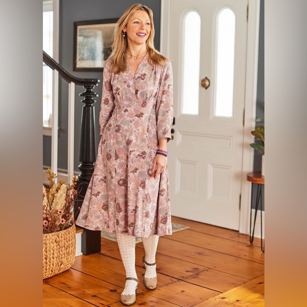 APRIL CORNELL Rayon Midi Floribunda Tea Dress with Pockets